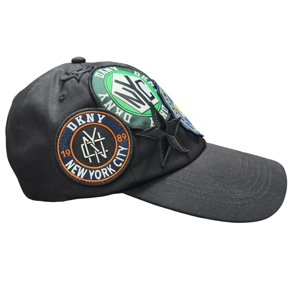DKNY Donna Karen Patches 1989 Peace Skull Star New York City Strapback Black Hat - Picture 5 of 9